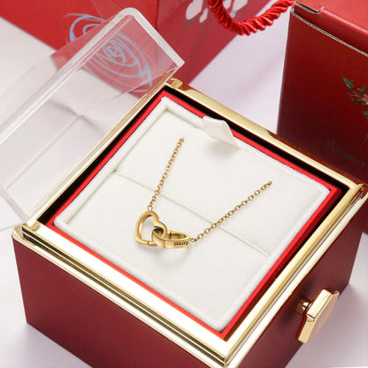 Coffret Rose Eternelle - Collier Cœurs Gravés