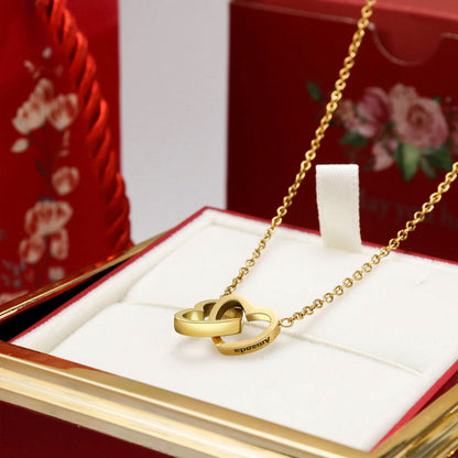 Coffret Rose Eternelle - Collier Cœurs Gravés